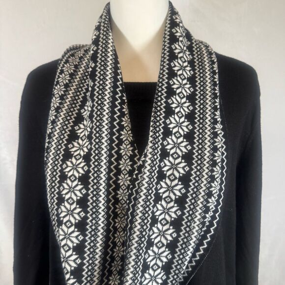 Kim Rogers black and white snowflake reversible removable scarf sweater large - Picture 2 of 10